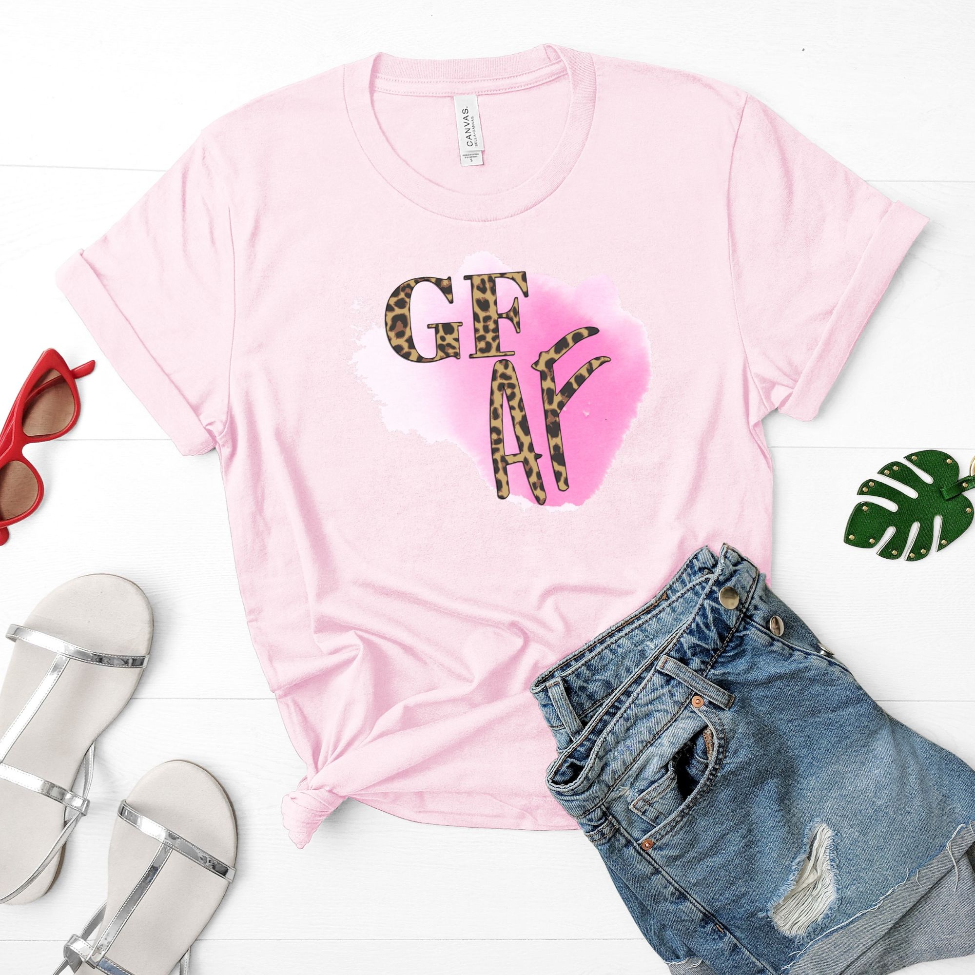 SHIRTS-2024-Gluten-Free-AF-Shirt-Leopard-Print-PINK-1-Bella-3001-Womens