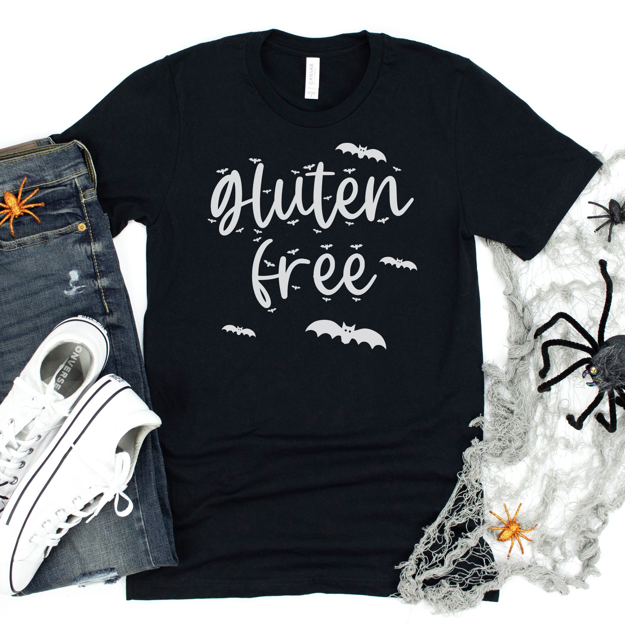 SHIRTS-2024-Gluten-Free-Halloween-Shirt-BATS-BLACK-1-Bella-3001-Mens