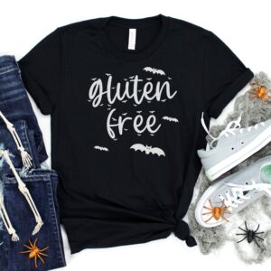 SHIRTS-2024-Gluten-Free-Halloween-Shirt-BATS-BLACK-1-Bella-3001-Womens