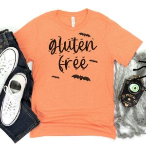 SHIRTS-2024-Gluten-Free-Halloween-Shirt-BATS-ORANGE-1-Bella-3001-Mens
