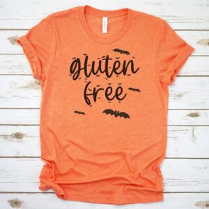 SHIRTS-2024-Gluten-Free-Halloween-Shirt-BATS-ORANGE-2-Bella-3001-Mens