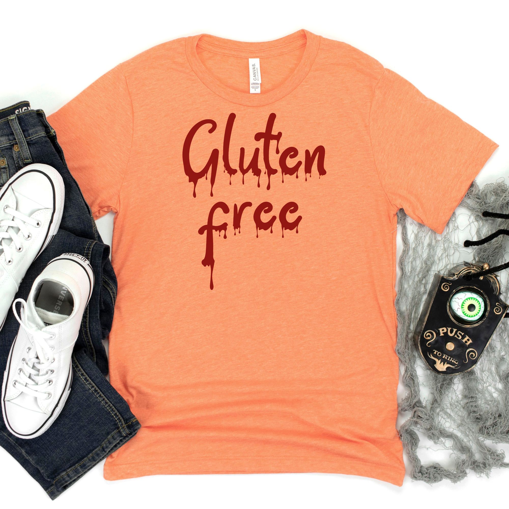 SHIRTS-2024-Gluten-Free-Halloween-Shirt-BLOOD-DRIP-ORANGE-1-Bella-3001-Mens