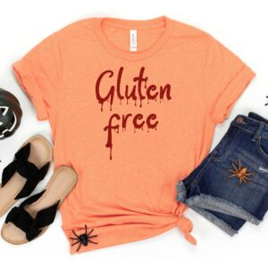 SHIRTS-2024-Gluten-Free-Halloween-Shirt-BLOOD-DRIP-ORANGE-1-Bella-3001-Womens