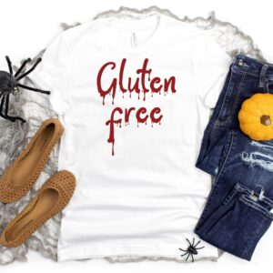 SHIRTS-2024-Gluten-Free-Halloween-Shirt-BLOOD-DRIP-WHITE-1-Bella-3001-Womens
