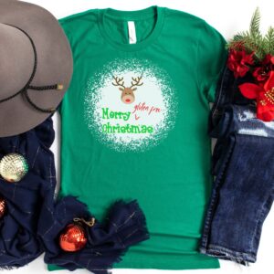 SHIRTS-2024-Merry-Gluten-Free-Christmas-REINDEER-Shirt-GREEN-2-Bella-3001-Womens
