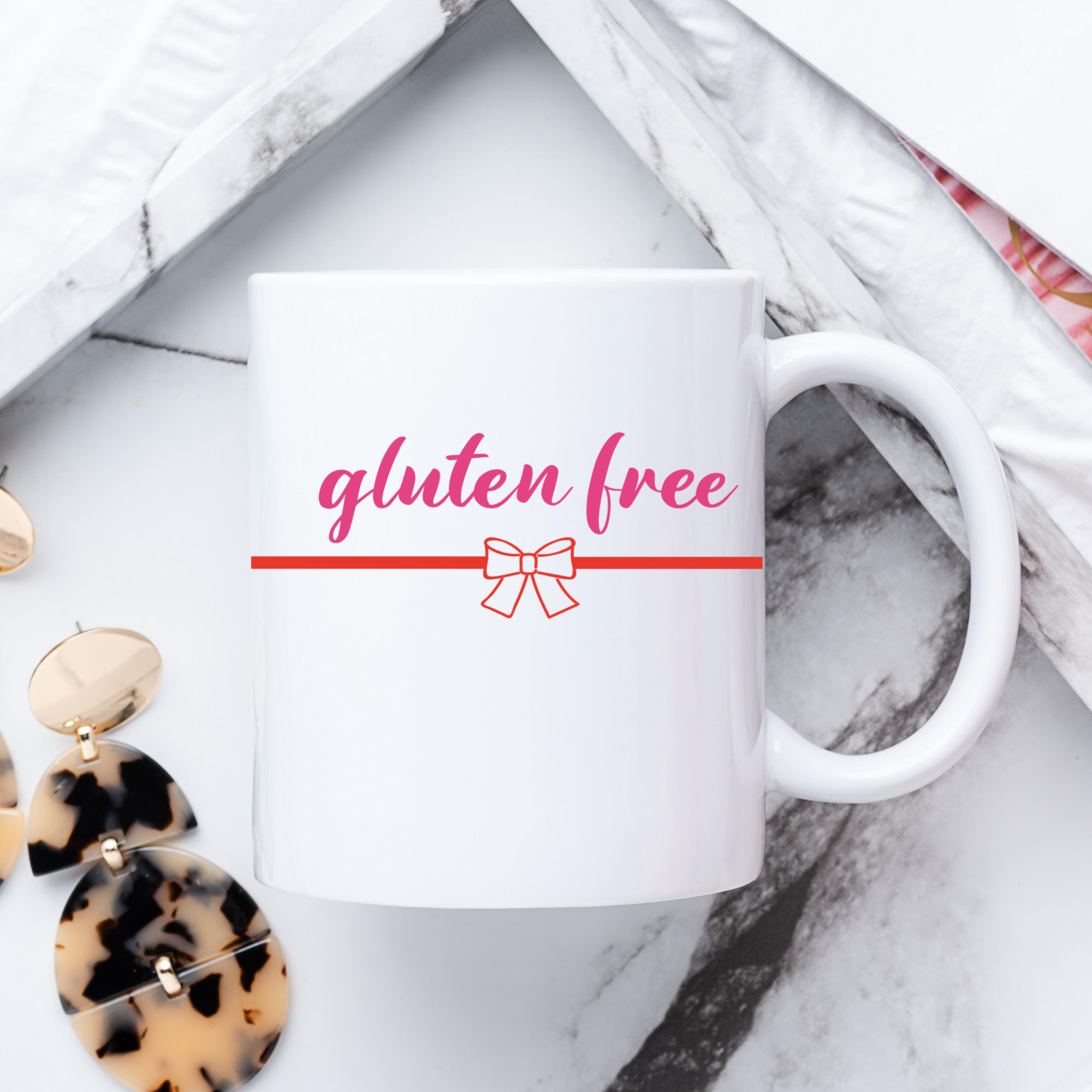 MUGS 2025 - Gluten Free Mug PINK TEXT & RED BOW