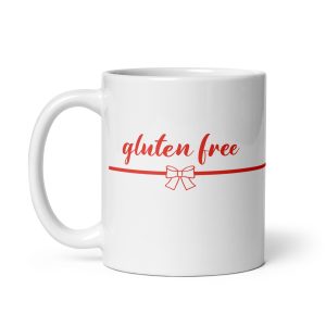 MUGS 2025 - Gluten Free Mug RED TEXT & BOW handle-on-left