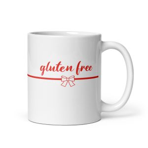 MUGS 2025 - Gluten Free Mug RED TEXT & BOW handle-on-right